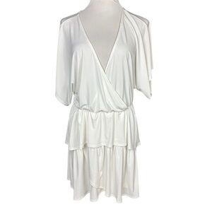 The Vanity Room Women's L White Surplice Tiered Mini Dress Bridal Events